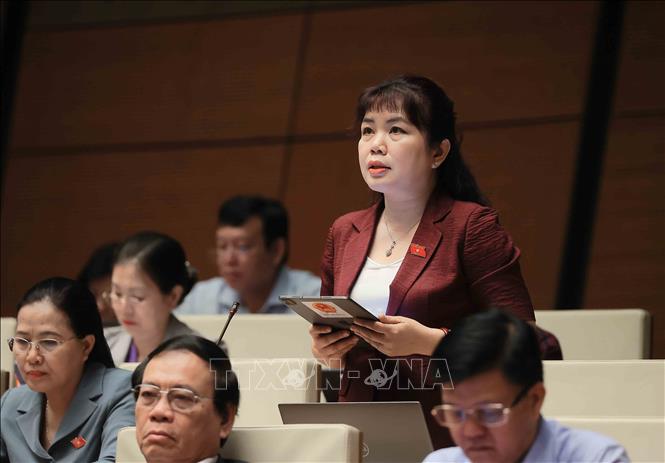 Đại biểu Quốc hội tỉnh Quảng Ninh Nguyễn Thị Thu Hà phát biểu. Ảnh: An Đăng - TTXVN