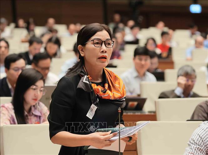 Đại biểu Quốc hội tỉnh Đắk Lắk Nguyễn Thị Xuân phát biểu. Ảnh: An Đăng - TTXVN