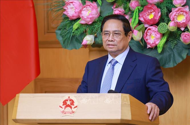 Thủ tướng Phạm Minh Chính phát biểu tại cuộc gặp đại diện các doanh nghiệp Hoa Kỳ đang đầu tư, kinh doanh tại Việt Nam. Ảnh: Dương Giang-TTXVN