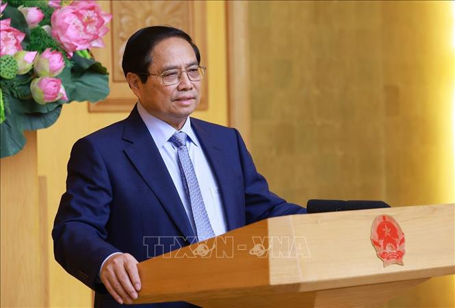Thủ tướng Phạm Minh Chính phát biểu tại cuộc gặp đại diện các doanh nghiệp Hoa Kỳ đang đầu tư, kinh doanh tại Việt Nam. Ảnh: Dương Giang-TTXVN
