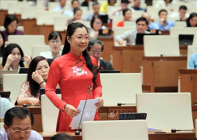Đại biểu Quốc hội tỉnh Vĩnh Long Nguyễn Thị Quyên Thanh phát biểu. Ảnh: An Đăng - TTXVN