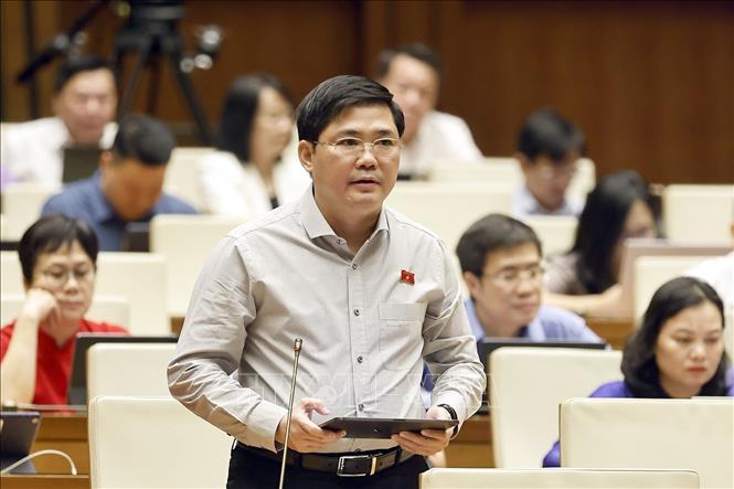 Đại biểu Quốc hội tỉnh Hậu Giang Nguyễn Anh Tuấn phát biểu. Ảnh: Doãn Tấn - TTXVN