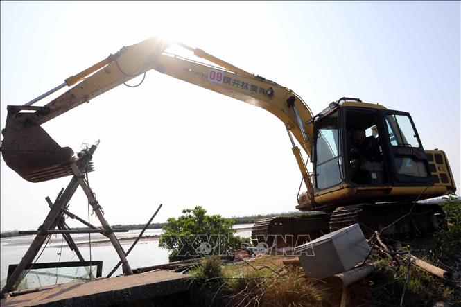 Cưỡng chế xử lý vi phạm đất nuôi trồng thủy sản tại xã Nam Phú, huyện Tiền Hải, tỉnh Thái Bình. Ảnh: Thế Duyệt – TTXVN