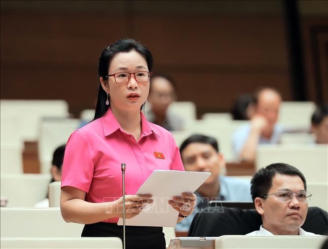 Đại biểu Quốc hội tỉnh Đắk Nông Trần Thị Thu Hằng phát biểu. Ảnh: An Đăng - TTXVN
