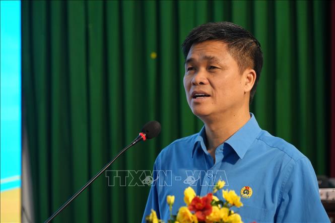 Ông Ngọ Duy Hiểu, Phó Chủ tịch Tổng Liên đoàn Lao động Việt Nam, phát biểu tại Hội thảo. Ảnh: Huỳnh Sơn-TTXVN