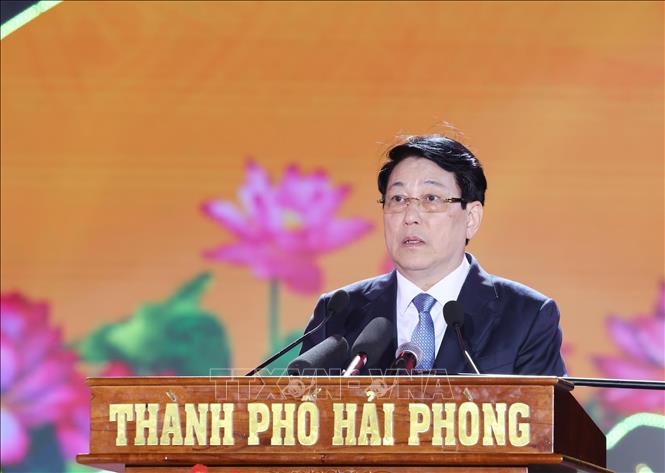 Chủ tịch nước Lương Cường phát biểu tại buổi lễ. Ảnh: Lâm Khánh – TTXVN