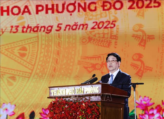 Chủ tịch nước Lương Cường phát biểu tại buổi lễ. Ảnh: Lâm Khánh – TTXVN