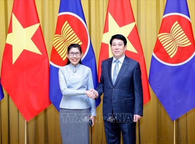 Chiều 19/2/2025, tại Phủ Chủ tịch, Chủ tịch nước Lương Cường tiếp Đại sứ Thái Lan tại Việt Nam Urawadee Sriphiromya. Ảnh: Lâm Khánh – TTXVN