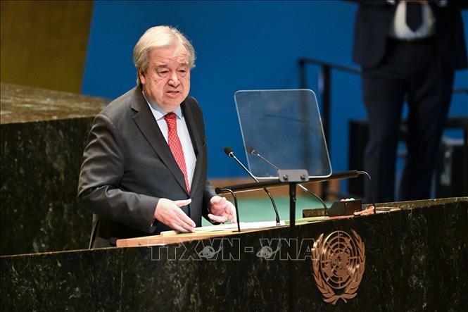 Tổng Thư ký LHQ Antonio Guterres phát biểu tại một phiên họp toàn thể của Đại hội đồng LHQ ở New York, Mỹ. Ảnh: THX/TTXVN 