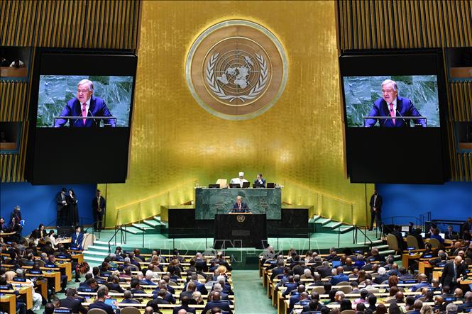 (Tư liệu) Tổng Thư ký LHQ Antonio Guterres phát biểu tại Khóa họp 79 Đại hội đồng LHQ ở New York, Mỹ ngày 24/9/2024. Ảnh: THX/TTXVN 