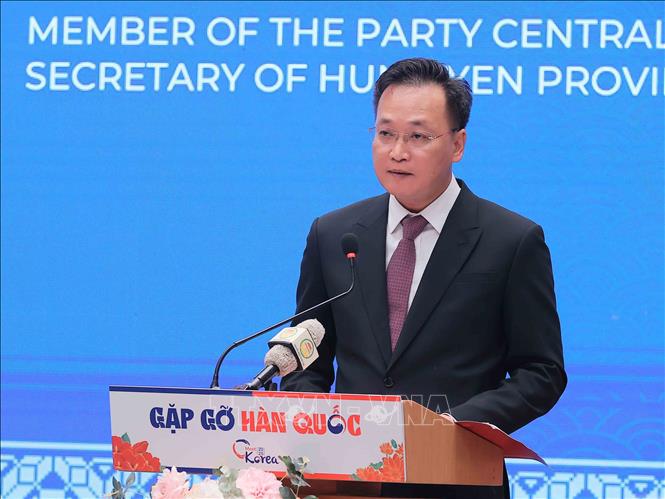 Bí thư Tỉnh ủy Hưng Yên Nguyễn Hữu Nghĩa phát biểu chào mừng. Ảnh: An Đăng - TTXVN