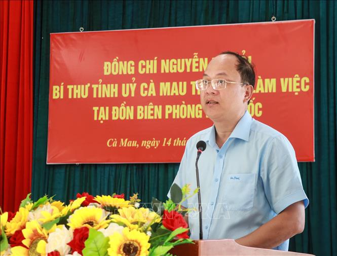 Bí thư Tỉnh uỷ Cà Mau Nguyễn Hồ Hải phát biểu tại buổi làm việc. Ảnh: Huỳnh Anh - TTXVN
