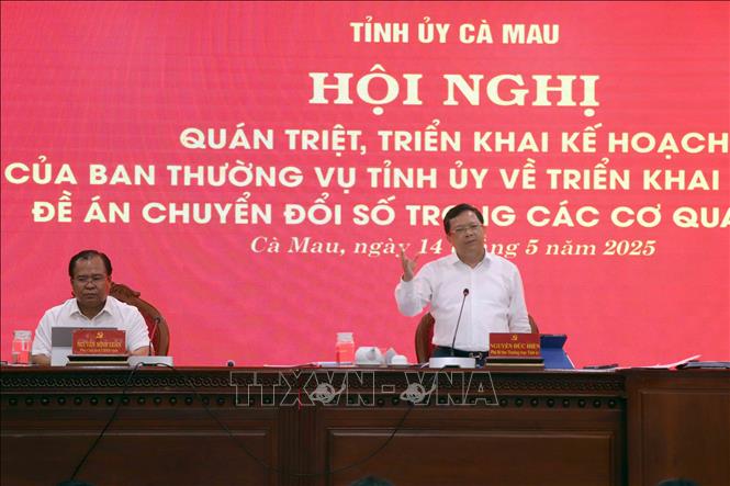 Phó Bí thư Thường trực Tỉnh ủy Cà Mau Nguyễn Đức Hiển phát biểu. Ảnh: Kim Há - TTXVN