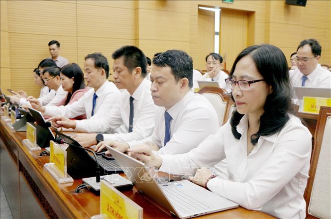 Đại biểu biểu quyết thông qua Nghị quyết Hội nghị. Ảnh: TTXVN phát