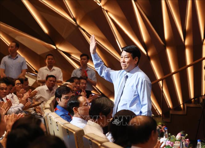 Chủ tịch nước Lương Cường dự Lễ tuyên dương Cháu ngoan Bác Hồ toàn quốc lần thứ X, năm 2025. Ảnh: Lâm Khánh – TTXVN