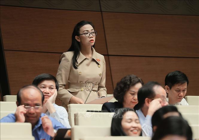 Đại biểu Quốc hội tỉnh Lâm Đồng Trịnh thị Tú Anh phát biểu. Ảnh: An Đăng – TTXVN