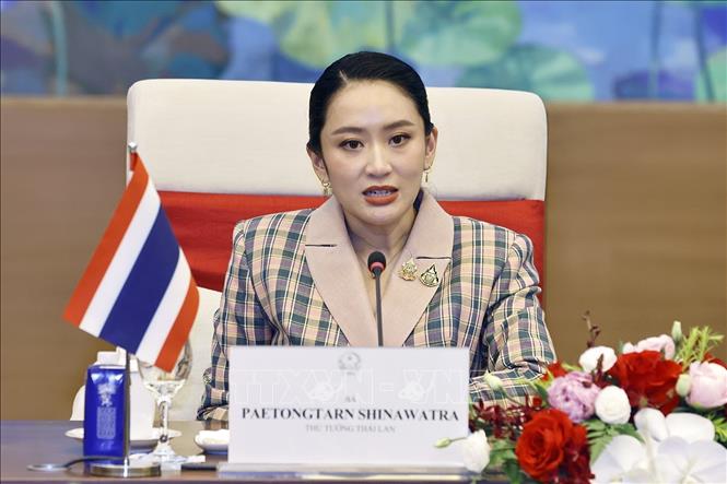 Thủ tướng Thái Lan Paetongtarn Shinawatra phát biểu tại cuộc hội kiến Chủ tịch Quốc hội Trần Thanh Mẫn. Ảnh: Doãn Tấn - TTXVN