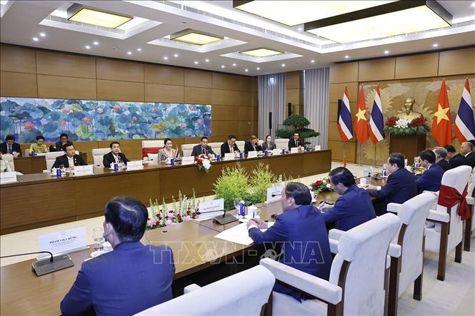 Chủ tịch Quốc hội Trần Thanh Mẫn hội kiến Thủ tướng Thái Lan Paetongtarn Shinawatra. Ảnh: Doãn Tấn - TTXVN