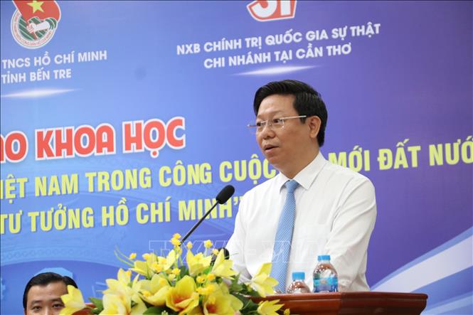 Phó Bí thư Thường trực Tỉnh ủy Bến Tre Trần Thanh Lâm phát biểu tại hội thảo. Ảnh: Chương Đài - TTXVN