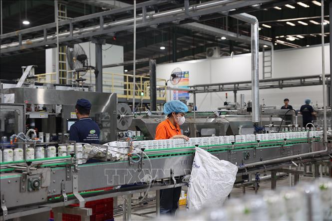 Dây chuyền sản xuất nước ép trái cây của Công ty Cổ phần Nước giải khát Wana (Khu công nghiệp Châu Đức, Bà Rịa-Vũng Tàu). Ảnh: Hoàng Nhị - TTXVN