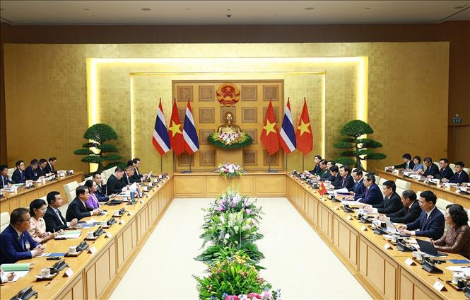 Thủ tướng Phạm Minh Chính và Thủ tướng Thái Lan Paetongtarn Shinawatra đồng chủ trì Kỳ họp lần thứ tư Nội các chung Việt Nam – Thái Lan. Ảnh: Dương Giang-TTXVN
