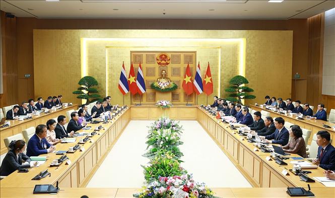 Thủ tướng Phạm Minh Chính và Thủ tướng Thái Lan Paetongtarn Shinawatra đồng chủ trì Kỳ họp lần thứ tư Nội các chung Việt Nam – Thái Lan. Ảnh: Dương Giang-TTXVN