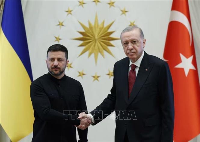 Hãng tin TASS cho biết đàm phán giải quyết xung đột Nga - Ukraine tại Istanbul, Thổ Nhĩ Kỳ sẽ diễn ra dưới định dạng ba bên thay vì song phương và dự kiến tổ chức trong ngày 16/5/2025. Các cuộc tiếp xúc riêng biệt đang được lên kế hoạch giữa Nga, Ukraine và Thổ Nhĩ Kỳ. Trong khi đó, hãng tin Anadolu của Thổ Nhĩ Kỳ đưa tin các phái đoàn Ukraine, Nga và Mỹ sẽ nhóm họp trong ngày 16/5 tại Istanbul. Ảnh: Tổng thống Thổ Nhĩ Kỳ Tayyip Erdogan (phải) và Tổng thống Ukraine Volodymyr Zelensky tại cuộc gặp ở Ankara ngày 15/5/2025. REUTERS/TTXVN