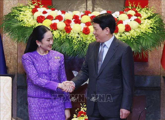 Chủ tịch nước Lương Cường tiếp Thủ tướng Thái Lan Paetongtarn Shinawatra. Ảnh: Lâm Khánh – TTXVN