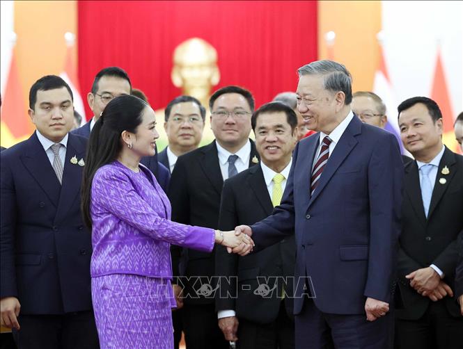 Tổng Bí thư Tô Lâm tiếp Thủ tướng Thái Lan Paetongtarn Shinawatra. Ảnh: Thống Nhất – TTXVN