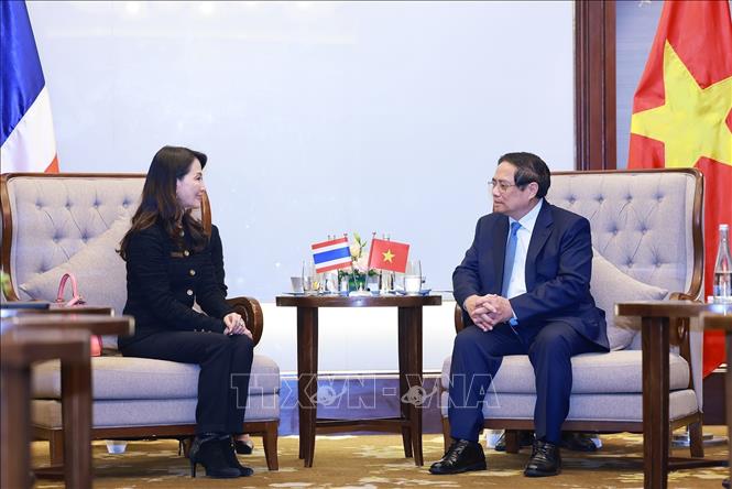 Thủ tướng Phạm Minh Chính tiếp bà Jareeporn Jarukornsakul, Chủ tịch Tập đoàn WHA (Thái Lan). Ảnh: Dương Giang-TTXVN 