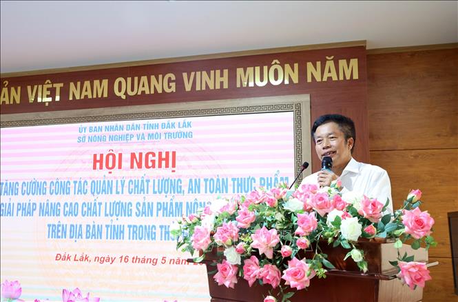 Phó Giám đốc Sở Nông nghiệp và Môi trường tỉnh Đắk Lắk Nguyễn Văn Hà phát biểu tại hội nghị. Ảnh: Hoài Thu – TTXVN.=
