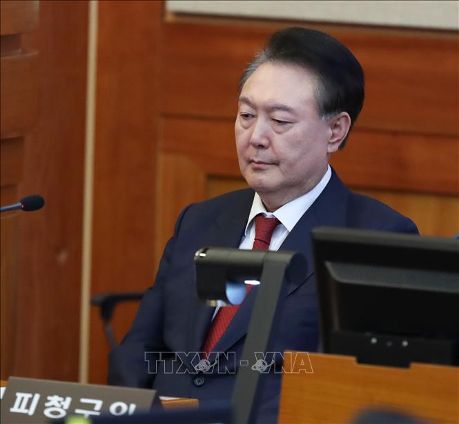 Ông Yoon Suk Yeol tại phiên điều trần của Toà Hiến pháp Hàn Quốc ở Seoul, ngày 20/2/2025. Ảnh: YONHAP/TTXVN