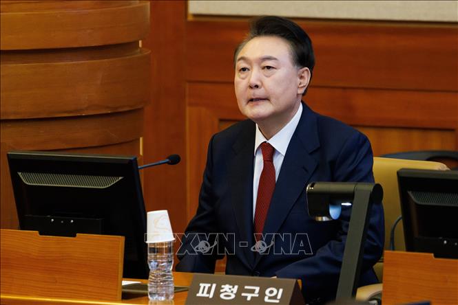 Ông Yoon Suk Yeol tại phiên điều trần của Toà Hiến pháp Hàn Quốc ở Seoul, ngày 20/2/2025. Ảnh: THX/TTXVN