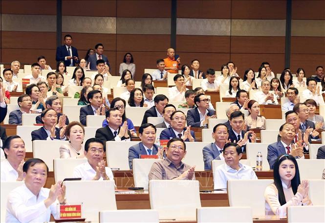Các đại biểu dự hội nghị tại điểm cầu chính Hội trường Diên Hồng, Nhà Quốc hội. Ảnh: Thống Nhất – TTXVN