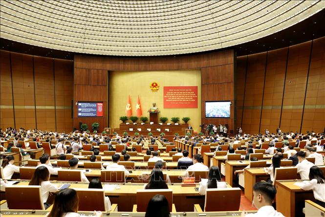 Toàn cảnh hội nghị tại điểm cầu chính Hội trường Diên Hồng, Nhà Quốc hội. Ảnh: Phương Hoa - TTXVN