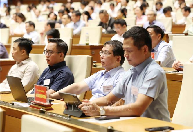 Đại biểu tham dự hội nghị tại điểm cầu chính Hội trường Diên Hồng, Nhà Quốc hội. Ảnh: Phương Hoa - TTXVN