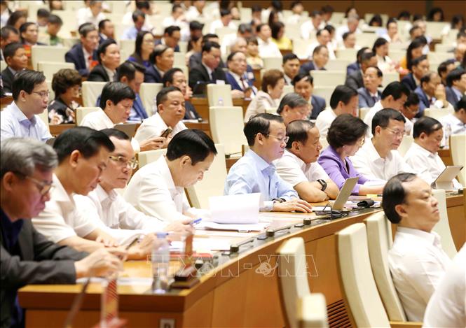 Đại biểu tham dự hội nghị tại điểm cầu chính Hội trường Diên Hồng, Nhà Quốc hội. Ảnh: Phương Hoa - TTXVN