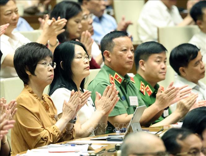 Đại biểu tham dự hội nghị tại điểm cầu chính Hội trường Diên Hồng, Nhà Quốc hội. Ảnh: Phương Hoa - TTXVN
