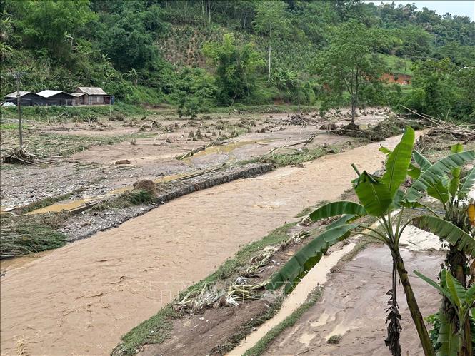 Diện tích lúa, ngô, bí xanh tại huyện Ba Bể bị vùi lấp, gẫy đổ. Ảnh: Vũ Hoàng Giang - TTXVN