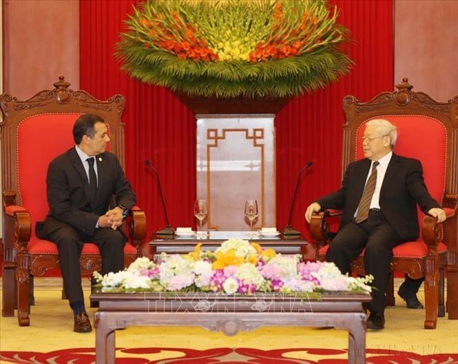 Tổng Bí thư Nguyễn Phú Trọng tiếp Chủ tịch Thượng viện Mexico Ernesto Cordero Arroyo nhân dự Hội nghị thường niên lần thứ 26 Diễn đàn Nghị viện Châu Á- Thái Bình Dương ( APPF - 26 ) tại Việt Nam (20/1/2018). Ảnh: Trí Dũng – TTXVN.