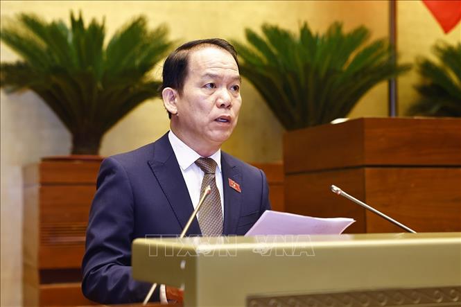 Chủ nhiệm Ủy ban Pháp luật và Tư pháp của Quốc hội Hoàng Thanh Tùng trình bày Báo cáo thẩm tra dự án Bộ luật Hình sự (sửa đổi). Ảnh: Doãn Tấn - TTXVN