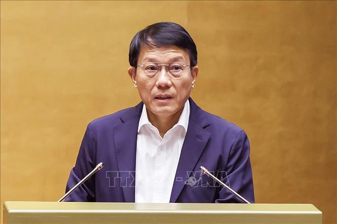 Bộ trưởng Bộ Công an Lương Tam Quang, thừa ủy quyền của Thủ tướng Chính phủ trình bày Tờ trình dự án Bộ luật Hình sự (sửa đổi). Ảnh: Doãn Tấn - TTXVN