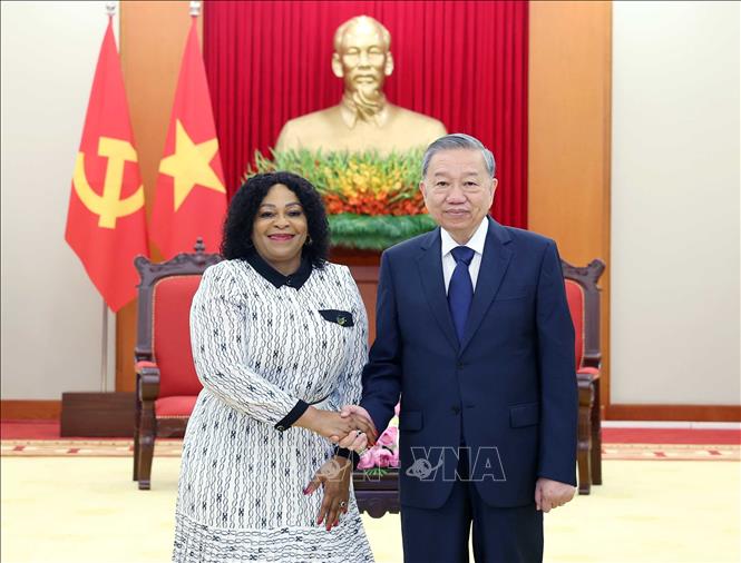 Tổng Bí thư Tô Lâm tiếp bà Nomvula Mokonyane, Phó Tổng thư ký thứ nhất Đảng Đại hội Dân tộc Phi (ANC), Nam Phi. Ảnh: Thống Nhất – TTXVN