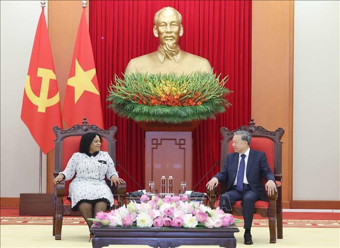 Tổng Bí thư Tô Lâm tiếp bà Nomvula Mokonyane, Phó Tổng thư ký thứ nhất Đảng Đại hội Dân tộc Phi (ANC), Nam Phi. Ảnh: Thống Nhất – TTXVN