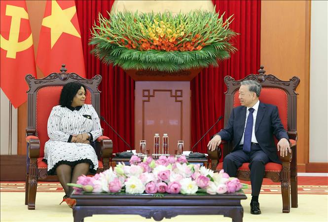 Tổng Bí thư Tô Lâm tiếp bà Nomvula Mokonyane, Phó Tổng thư ký thứ nhất Đảng Đại hội Dân tộc Phi (ANC) của Nam Phi. Ảnh: Thống Nhất – TTXVN