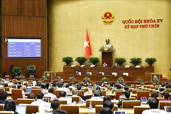 Quốc hội biểu quyết thông qua Nghị quyết của Quốc hội về ngày bầu cử toàn quốc đối với bầu cử đại biểu Quốc hội khoá XVI và đại biểu Hội đồng nhân dân các cấp nhiệm kỳ 2026 – 2031. Ảnh: Doãn Tấn - TTXVN
