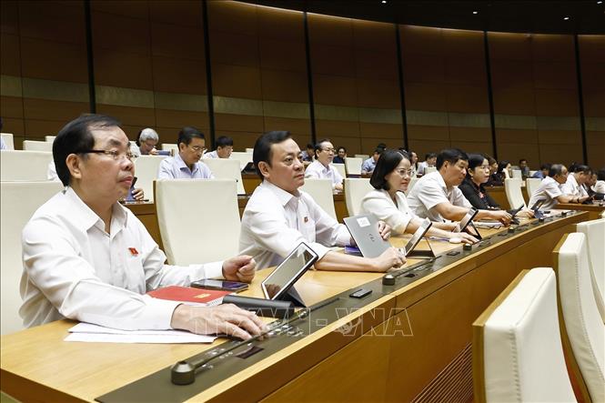 Đại biểu Quốc hội ấn nút biểu quyết thông qua Nghị quyết của Quốc hội về ngày bầu cử toàn quốc đối với bầu cử đại biểu Quốc hội khoá XVI và đại biểu Hội đồng nhân dân các cấp nhiệm kỳ 2026 – 2031. Ảnh: Doãn Tấn - TTXVN