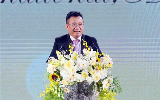 Chủ tịch Tổng công ty phát triển đô thị Kinh Bắc Đặng Thành Tâm phát biểu. Ảnh: Phạm Kiên - TTXVN