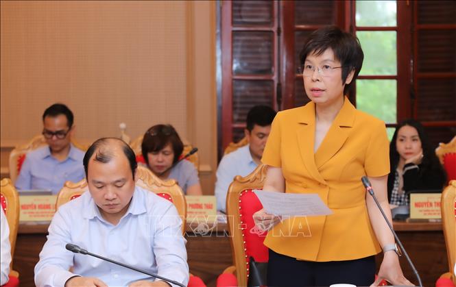 Đồng chí Vũ Việt Trang, Bí thư Đảng ủy, Tổng giám đốc TTXVN phát biểu tại buổi làm việc. Ảnh: Thành Phương - TTXVN