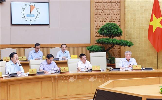 Các thành viên Chính phủ tham dự Phiên họp Chính phủ chuyên đề về xây dựng pháp luật tháng 5 năm 2025. Ảnh: Dương Giang-TTXVN 
